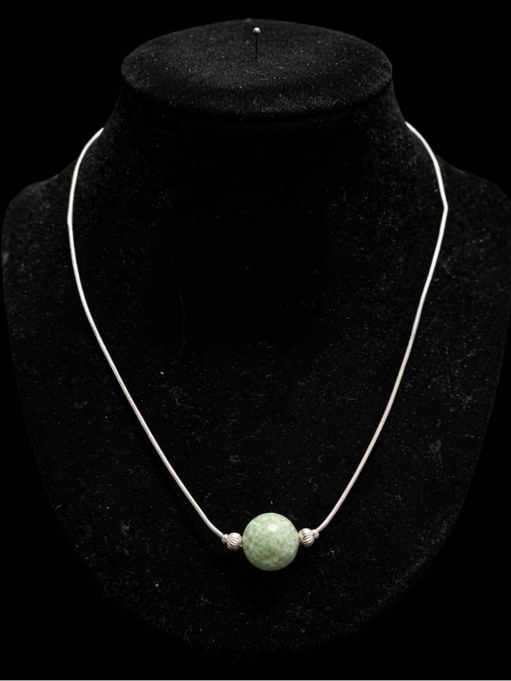 Minimalist Green Jade Ball Liquid Silver Necklace